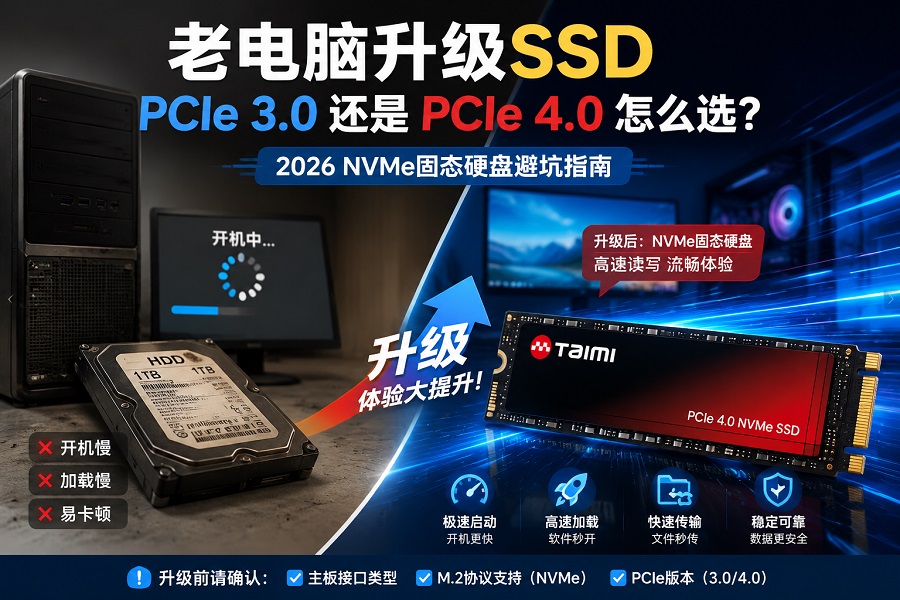 老电脑升级SSD选择PCIe 3.0和PCIe 4.0 NVMe固态硬盘