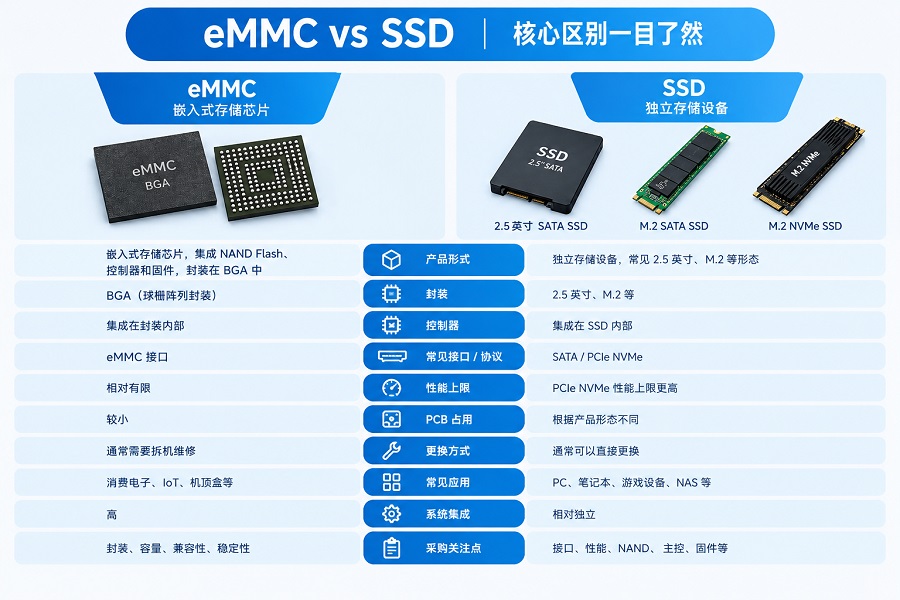 eMMC与SSD封装、接口、性能和应用场景对比