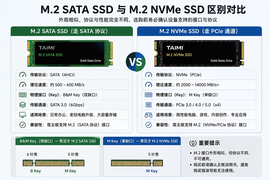 M.2 SATA SSD和M.2 NVMe SSD协议速度兼容性对比