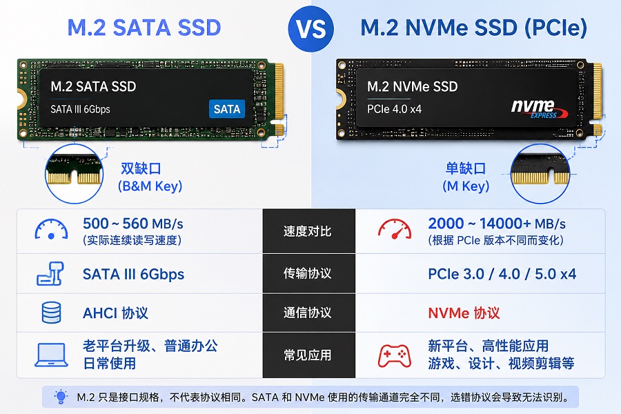 M.2 SATA固态硬盘与NVMe固态硬盘接口协议区别