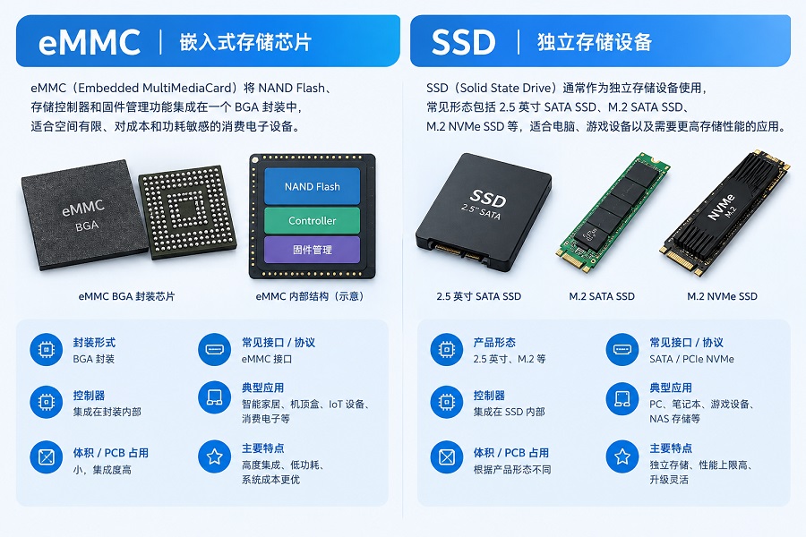 eMMC与SSD产品形态、封装方式及应用场景对比