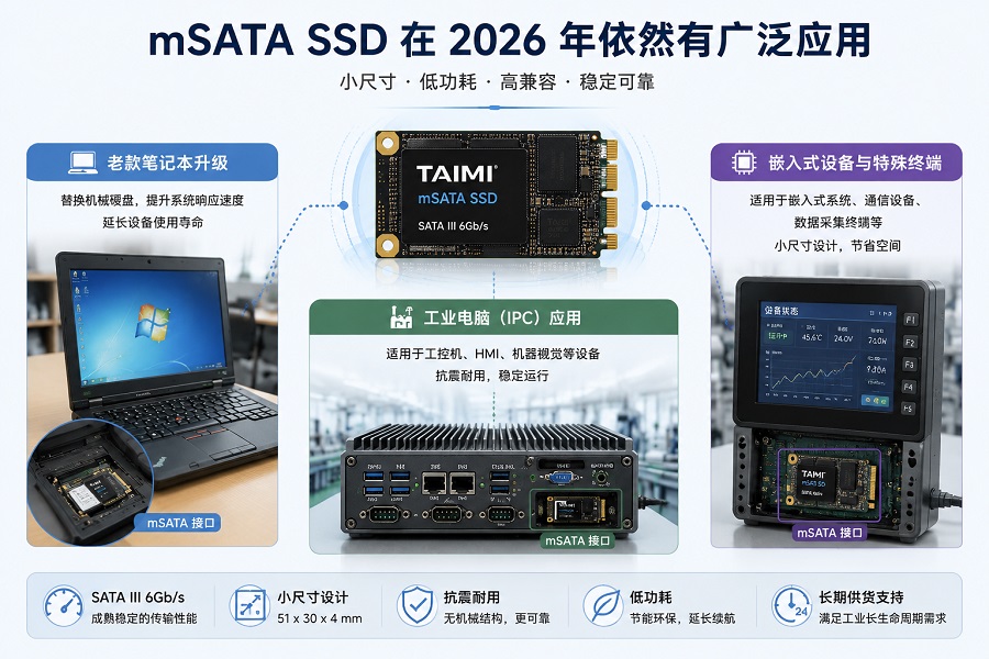 2026年mSATA SSD应用方案,展示老电脑升级、工业设备和嵌入式终端中的存储应用