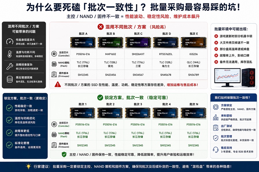 SSD批量采购批次一致性:主控、NAND颗粒与固件方案对比