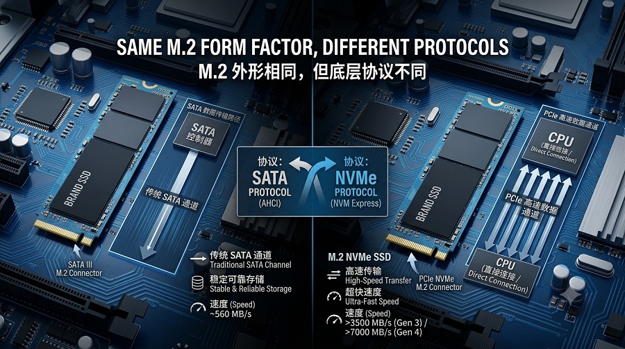 M.2 SATA SSD和NVMe SSD协议区别对比