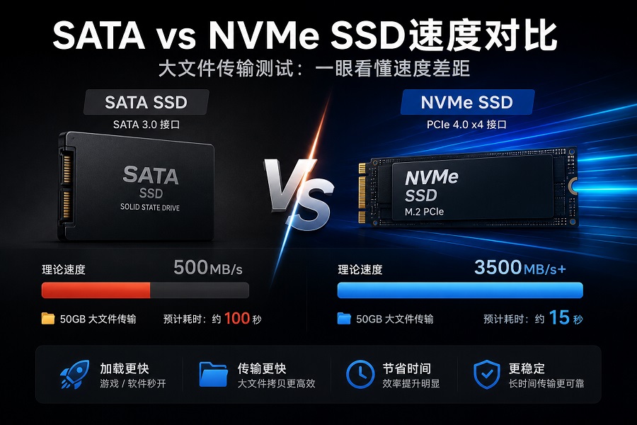 SATA SSD和NVMe SSD大文件传输速度对比示意图