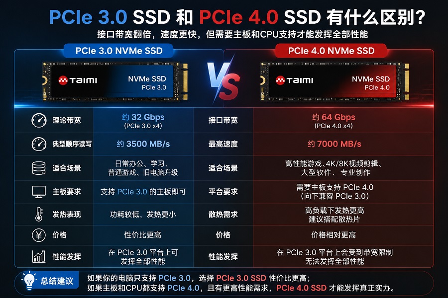 PCIe 3.0 SSD和PCIe 4.0 SSD性能区别