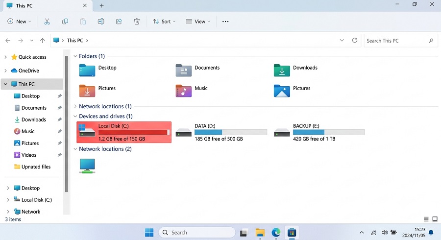 Windows系统C盘爆满变红截图