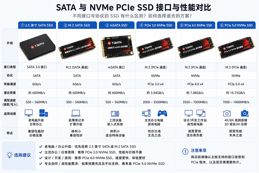 SATA、M.2 SATA与PCIe NVMe SSD接口对比
