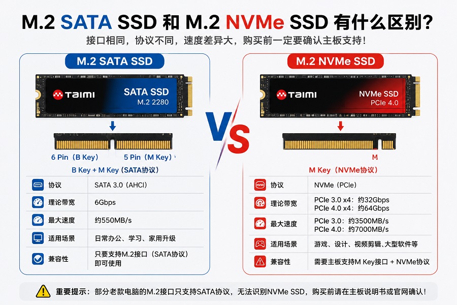 M.2 SATA SSD和M.2 NVMe SSD协议区别