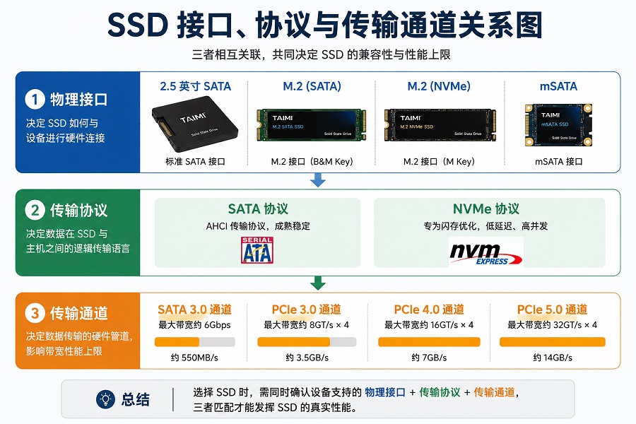 SSD接口协议和PCIe传输通道关系示意图