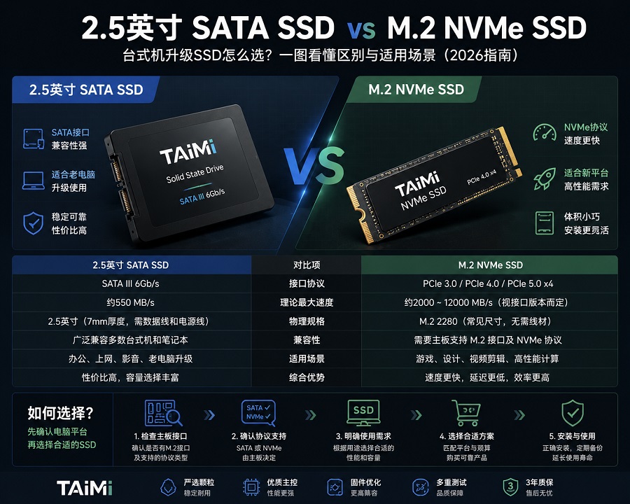 2.5英寸SATA SSD和M.2 NVMe SSD区别