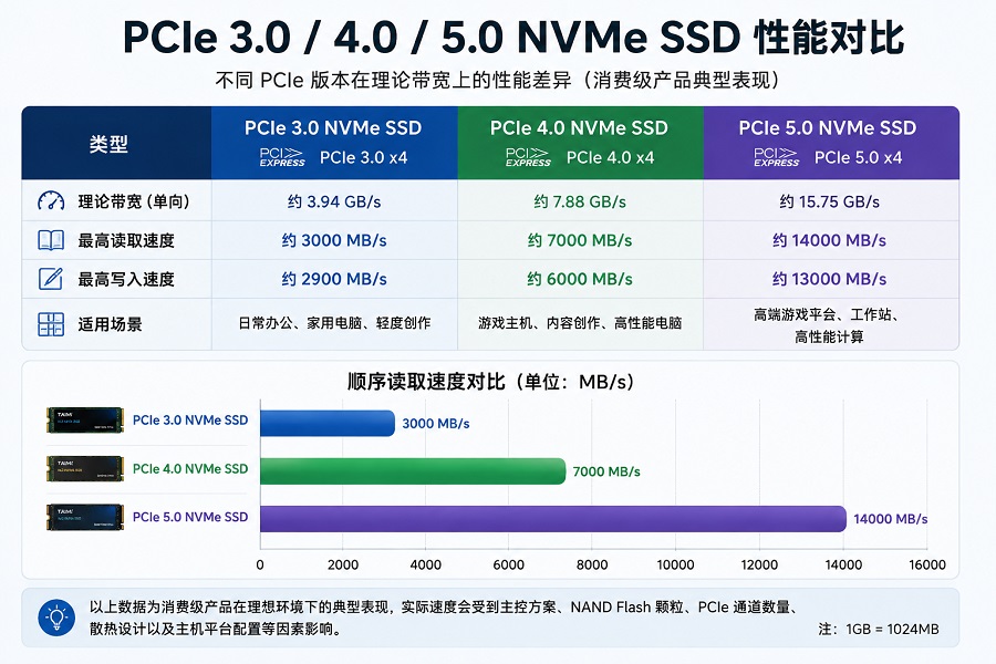PCIe 3.0 4.0 5.0 NVMe SSD读取速度性能对比
