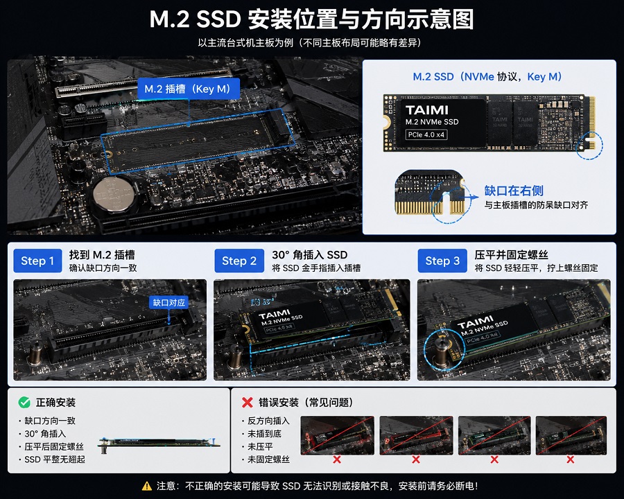 M.2 NVMe SSD 30度角安装步骤图解